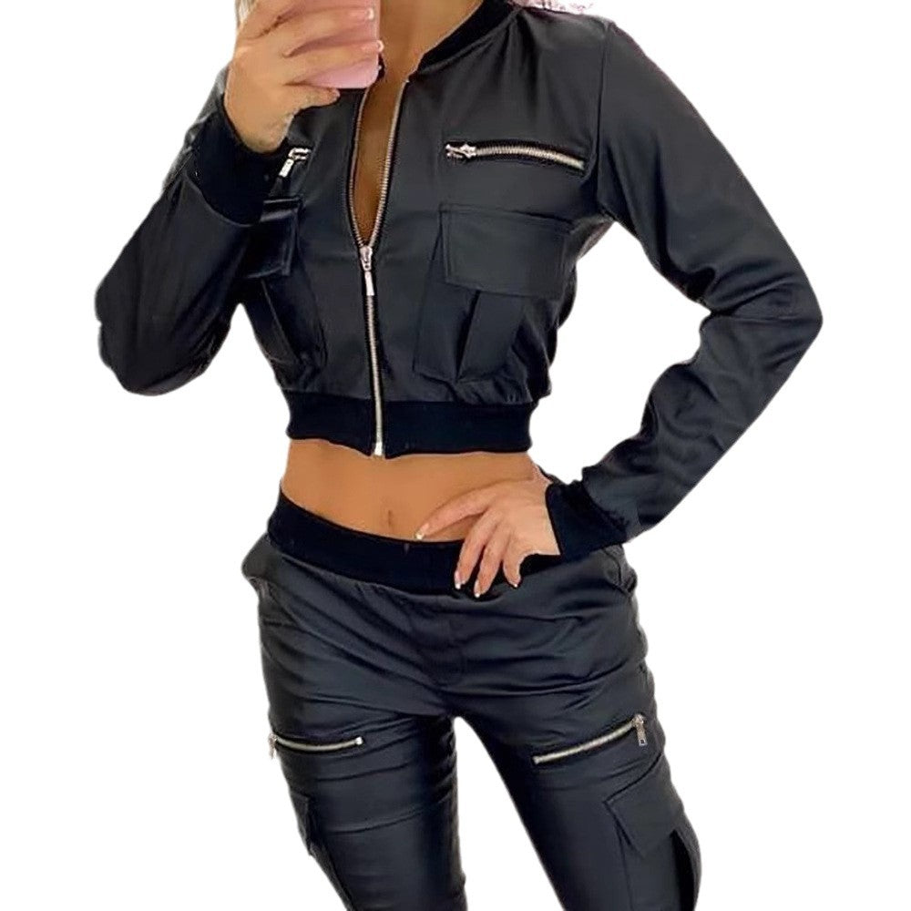 Damen Modischer Kurzjacke mit seitlichen Reißverschlusstaschen und sportlichem Bund Drune