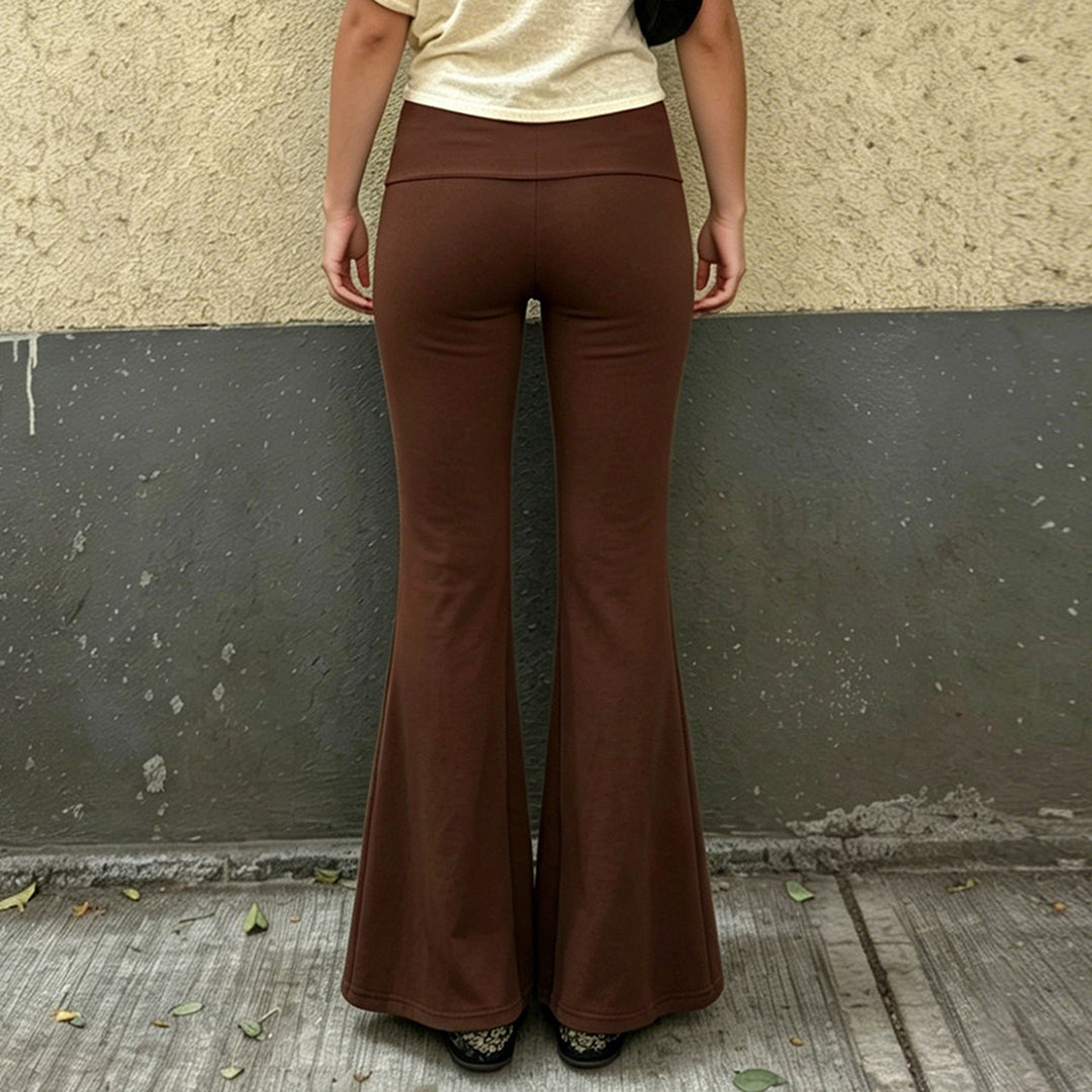 Damen Schlaghose aus Stretch-Jersey mit hohem Umschlagbund und Blumen-Cutouts Drune