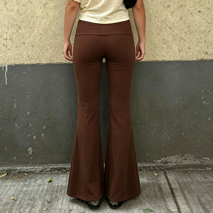 Damen Schlaghose aus Stretch-Jersey mit hohem Umschlagbund und Blumen-Cutouts Drune