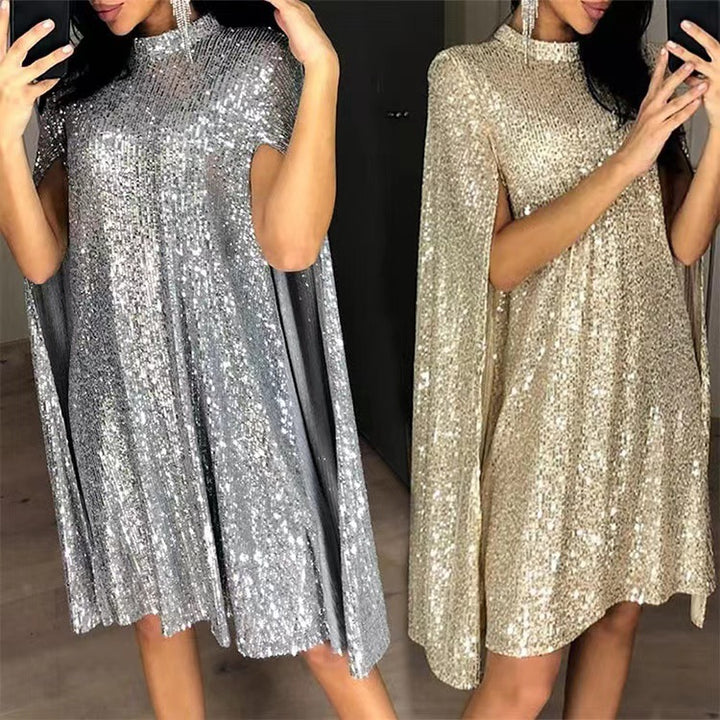 Damen elegantes glitzerndes Abendkleid mit weitem Schnitt und schimmerndem Look Drune