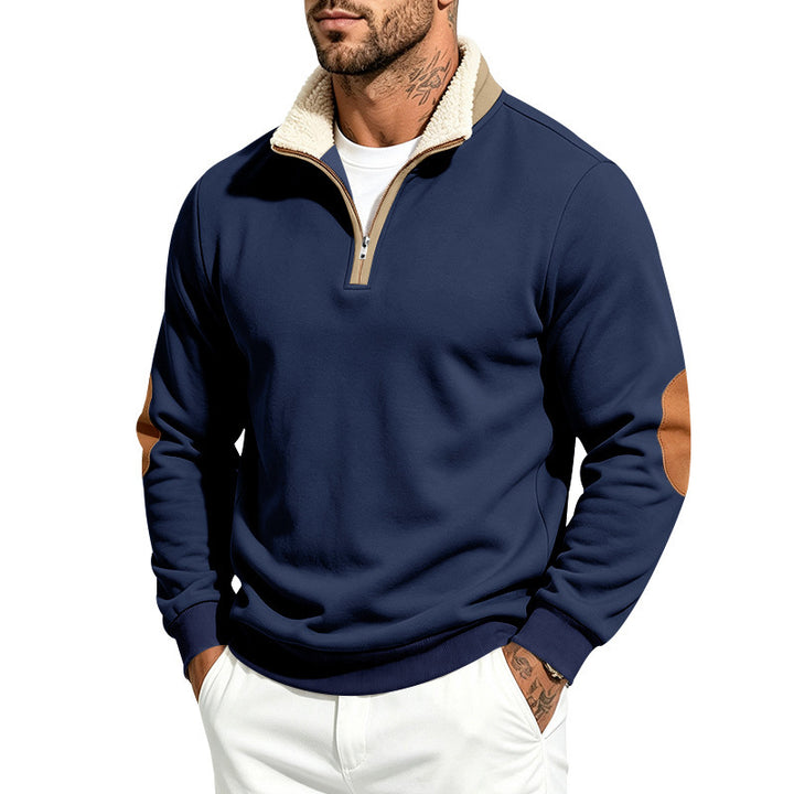 Herren Thermo-Fleece-Halbzippullover mit Teddy-Kragen und Kontrast-Ellbogenpatches Drune