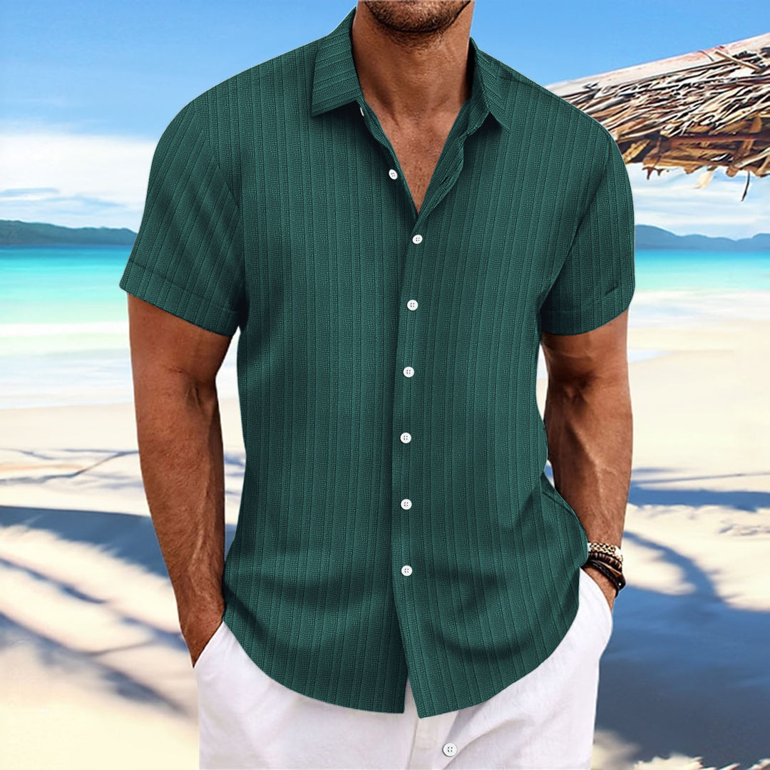 Herren Kurzarm gestreiftes lässiges Button-Up Hemd Drune