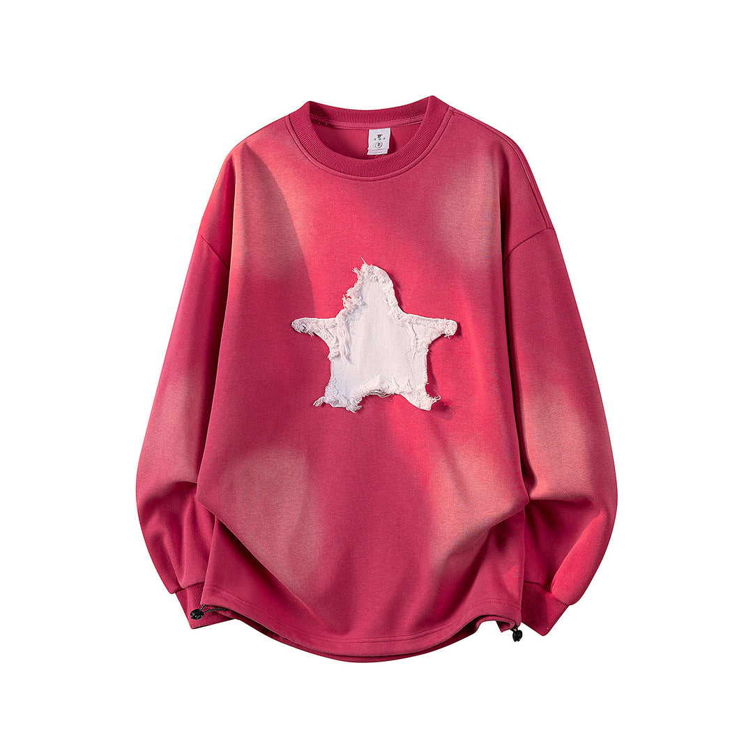 Damen Oversize-Sweatshirt mit gesticktem Schriftzug, abgerundetem Saum & überschnittener Schulter Drune