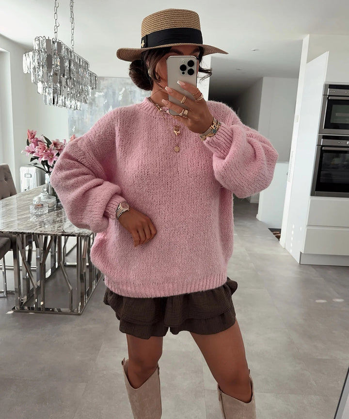 Damen luftiger Strickpullover mit voluminösen Ärmeln Drune