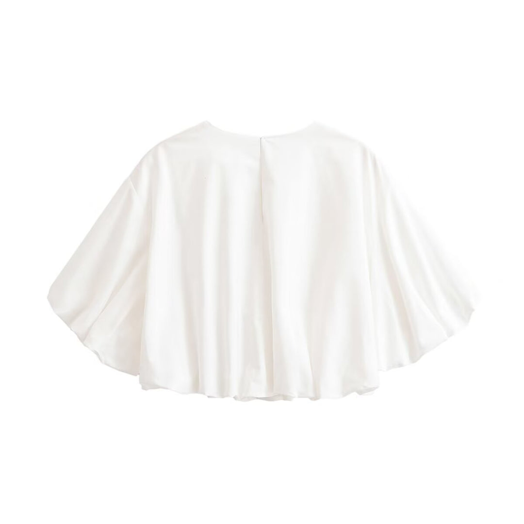 Damen Weites Cape-Top aus fließendem Satin mit Rundhalsausschnitt Drune
