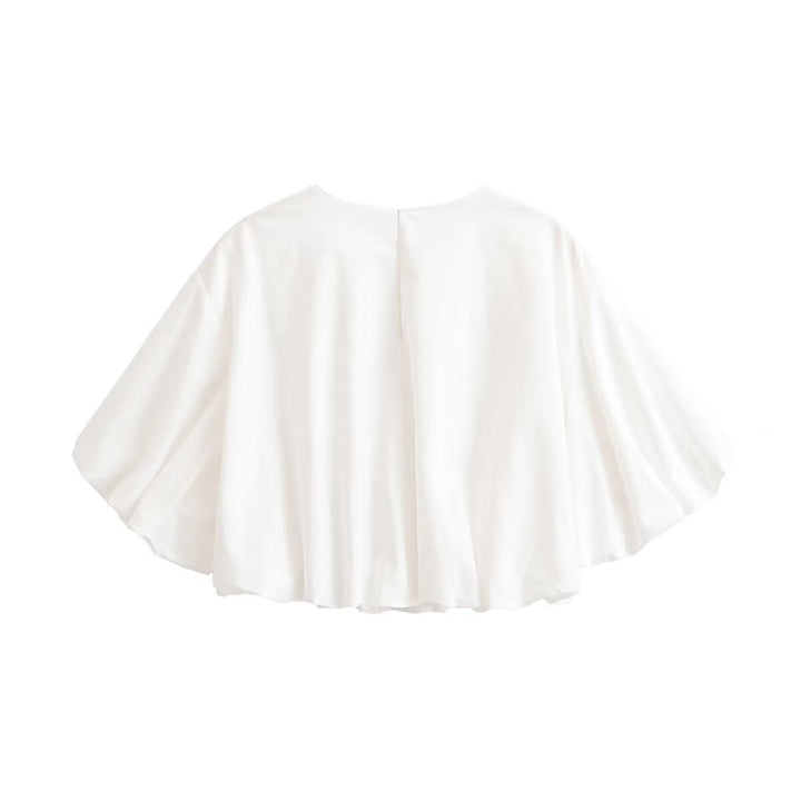 Damen Weites Cape-Top aus fließendem Satin mit Rundhalsausschnitt Drune