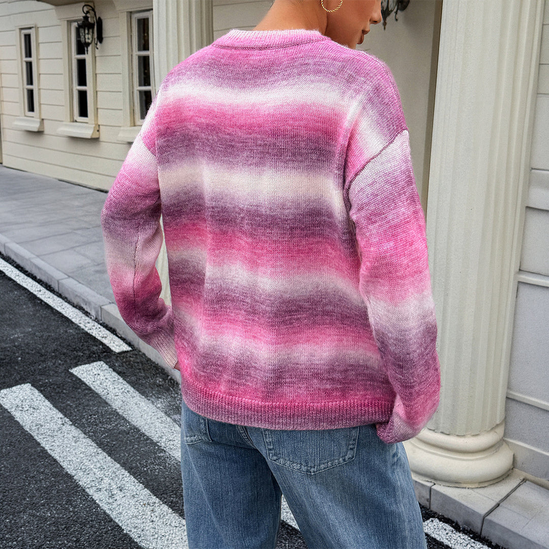 Damen nan Oversized-Feinstrickpullover mit Ombre-Verlauf, Rundhalsausschnitt und überschnittener Schulter Drune