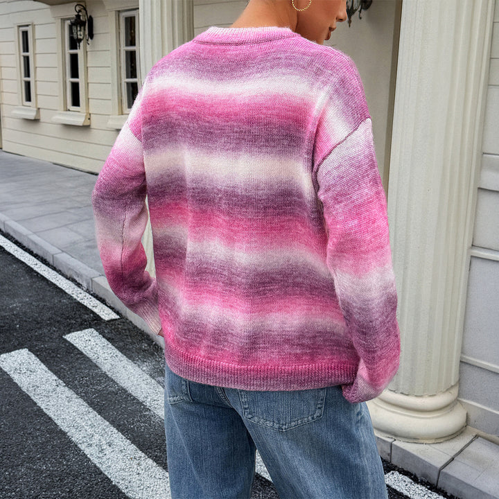 Damen nan Oversized-Feinstrickpullover mit Ombre-Verlauf, Rundhalsausschnitt und überschnittener Schulter Drune