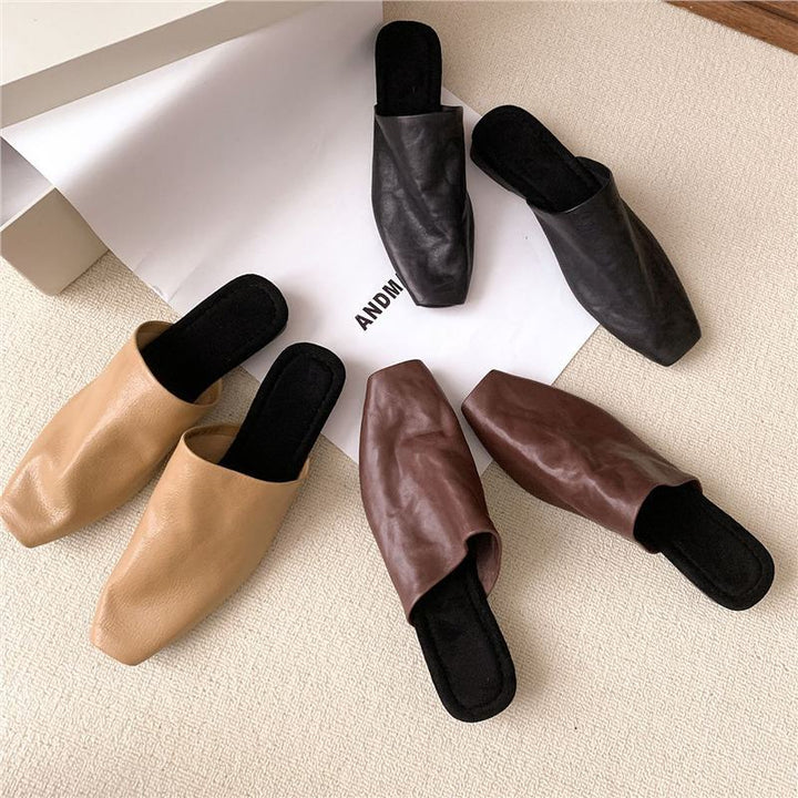 Damen Geschlossene Mule-Slipper aus softem Leder mit quadratischer Kappe Drune