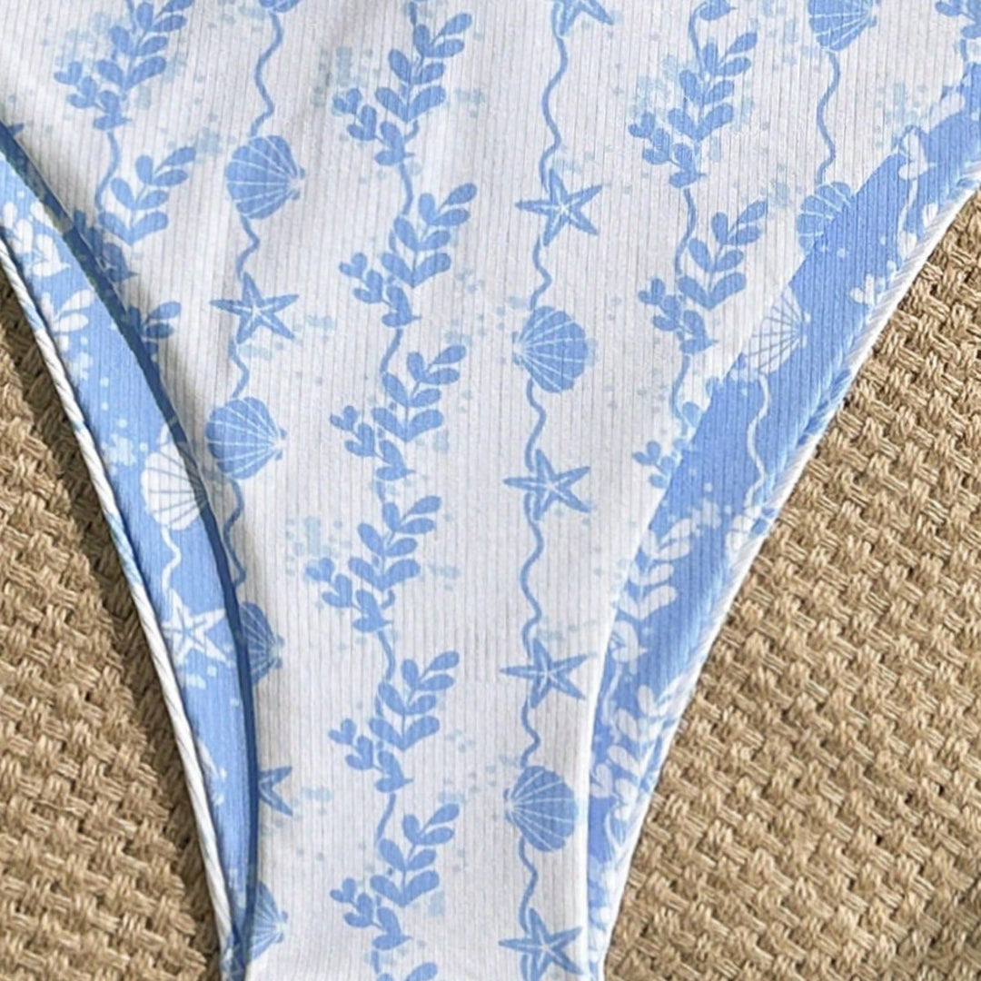 Damen Triangel-Bikini mit maritimem Muster und verstellbaren Bindebändern Drune