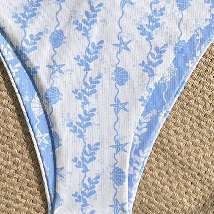 Damen Triangel-Bikini mit maritimem Muster und verstellbaren Bindebändern Drune