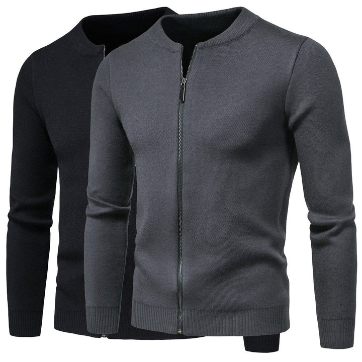 Herren stylische Strickjacke mit modernem Zipper und hohem Kragen Drune