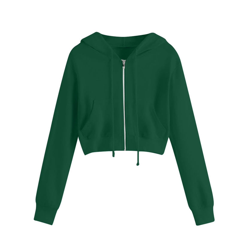 Damen Kurzer Reißverschluss Hoodie mit Kängurutasche Drune