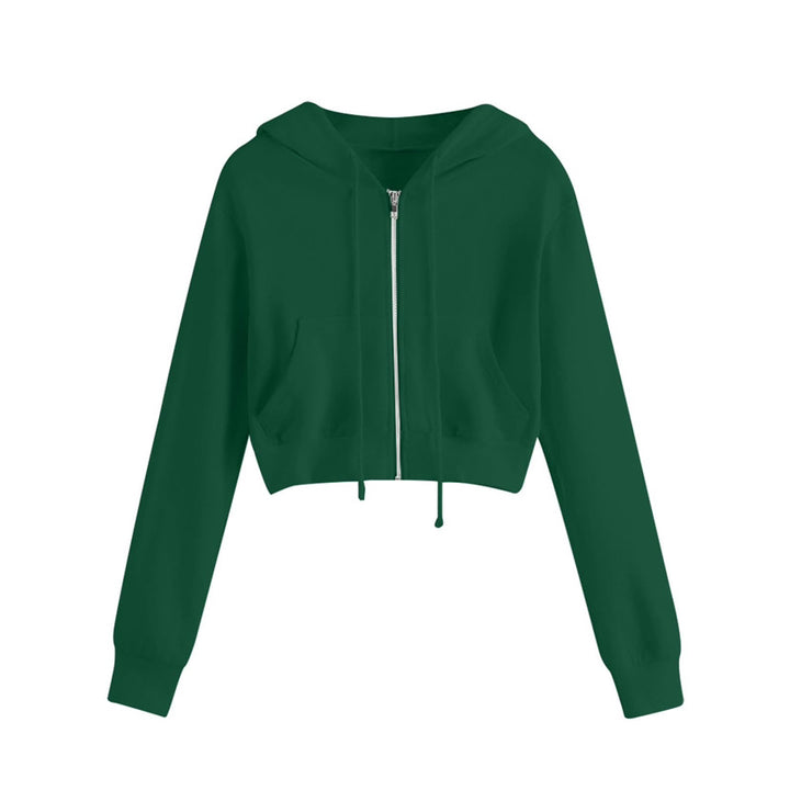 Damen Kurzarm Hoodie mit Reißverschluss und Kängurutasche Drune