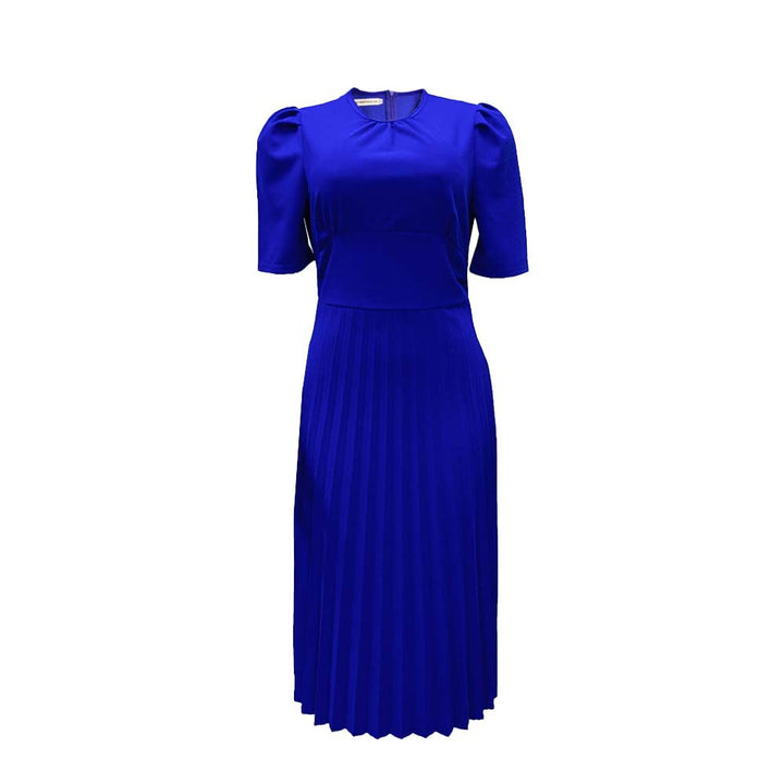 Damen Plissee Kleid mit elegantem Kragen und zeitlosen Puffärmeln Drune