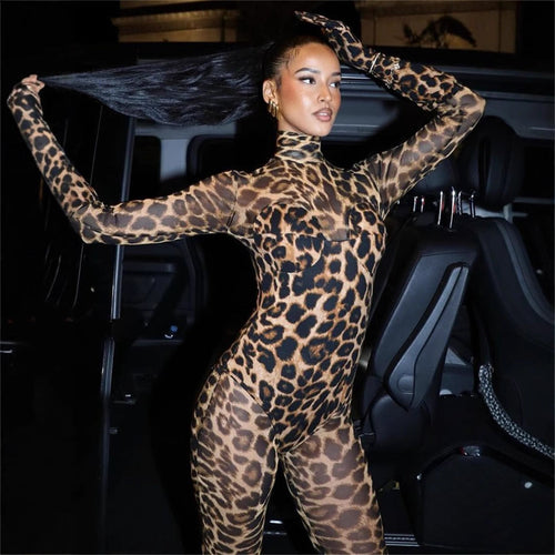 Drune | Durchsichtiger Mesh-Leopardenprint-Body