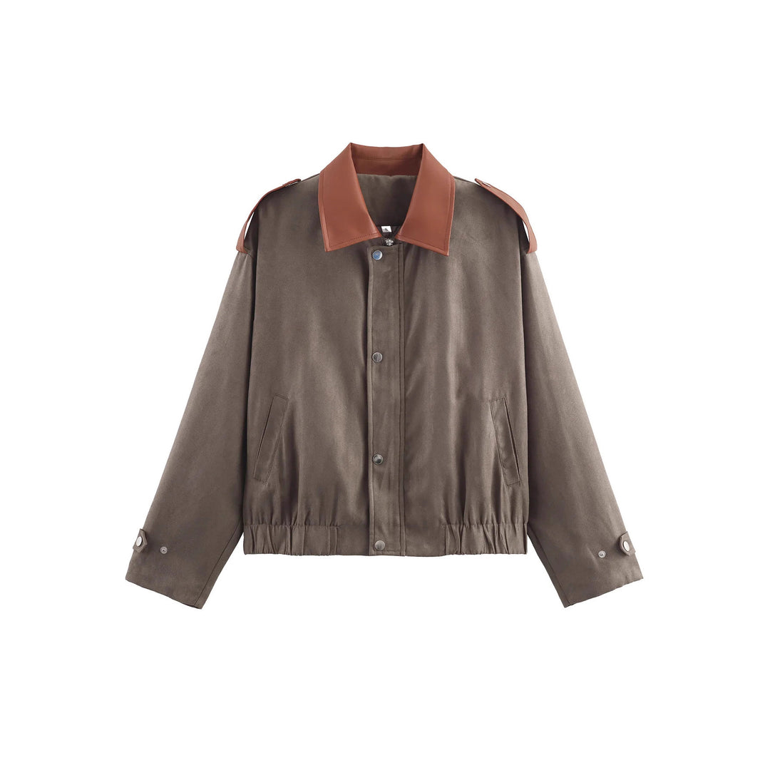 Damen nan oversized Kurzjacke mit kontrastkragen, Schulterpatten und elastischem Taillenzug Drune