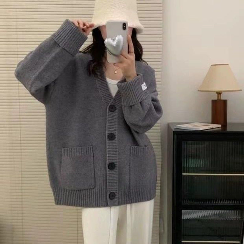 Damen Lässiger Oversized Cardigan mit großen Taschen und knöpfbaren Details Drune