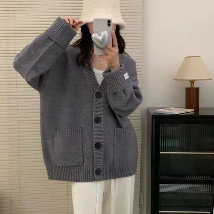 Damen Lässiger Oversized Cardigan mit großen Taschen und knöpfbaren Details Drune