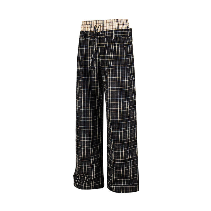 Damen Weite Karierte Loungewear‑Hose mit hohem Komfortbund und Kordelzug Drune