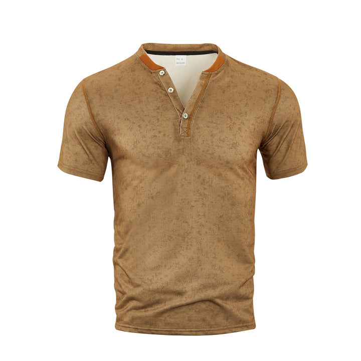Herren nan lässiges Kurzarm-Grandadshirt mit kurzer Knopfleiste, Kontrastpaspel und weichgewaschener Struktur Drune