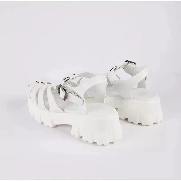 Damen  robuste Plateau-Sandalen mit mehreren Zier- und Komfortriemen, verstellbarer Metall-Schnalle und profiliertem Traktorabsatz Drune