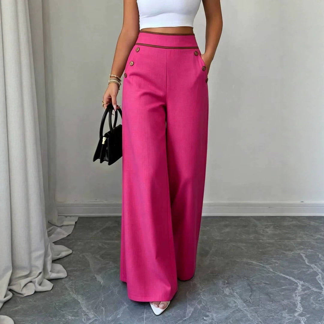 Damen Hochtaillierte Palazzo-Hose mit Zierknöpfen und weitem Bein Drune