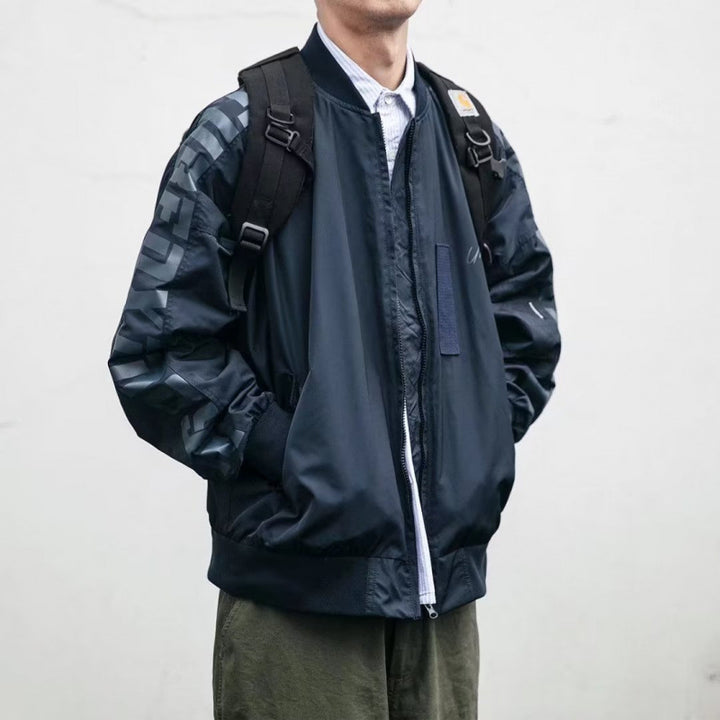 Unisex Leichte Oversize-Bomberjacke aus Nylon mit reflektierenden Ärmeln und Rippbündchen Drune