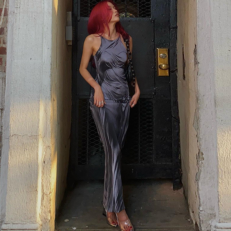 Damen Elegantes Maxikleid mit transparenten Details und raffiniertem Drapierungsdesign Drune