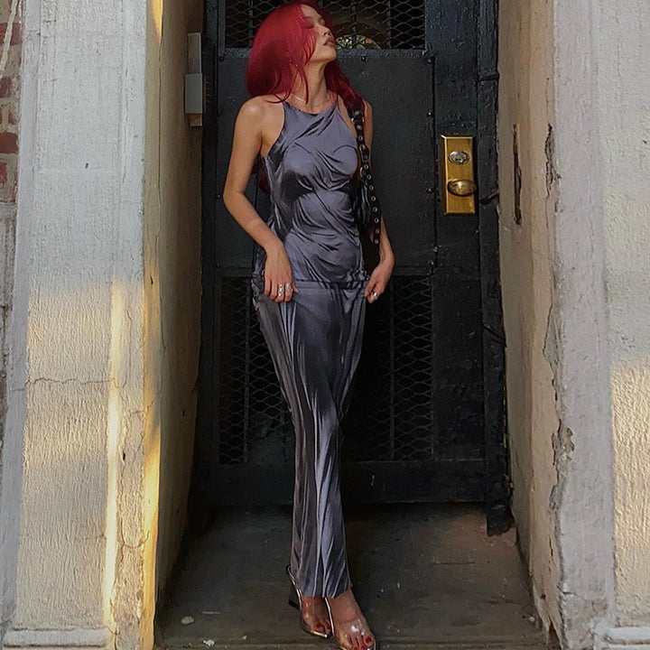 Damen Elegantes Maxikleid mit transparenten Details und raffiniertem Drapierungsdesign Drune