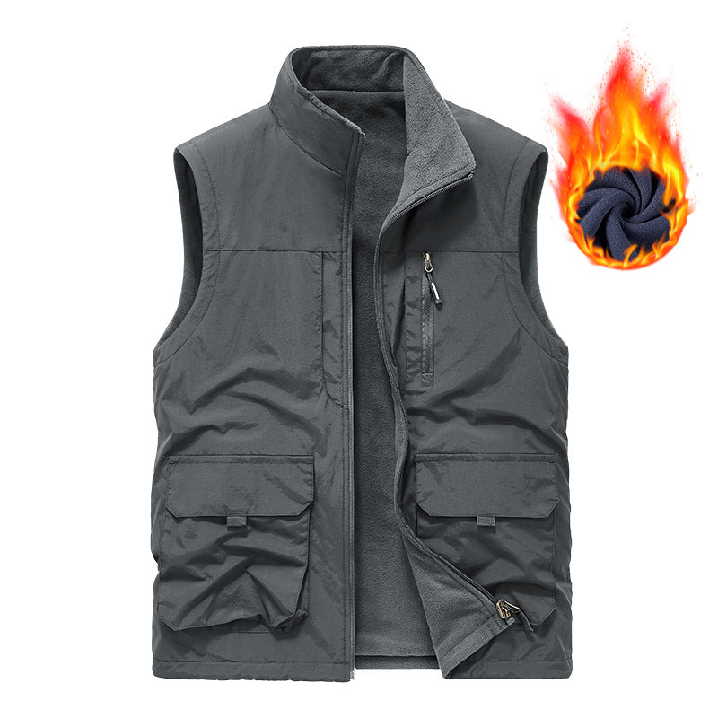 Herren thermische Fleece-Innenweste mit wasserabweisender Außenhülle, multiplen Utility-Taschen und hohem Stehkragen Drune