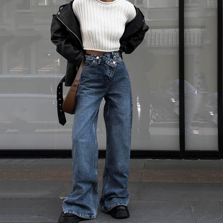 Damen High-Waist Jeans mit weitem Schnitt und seitlichen Schlitzen Drune