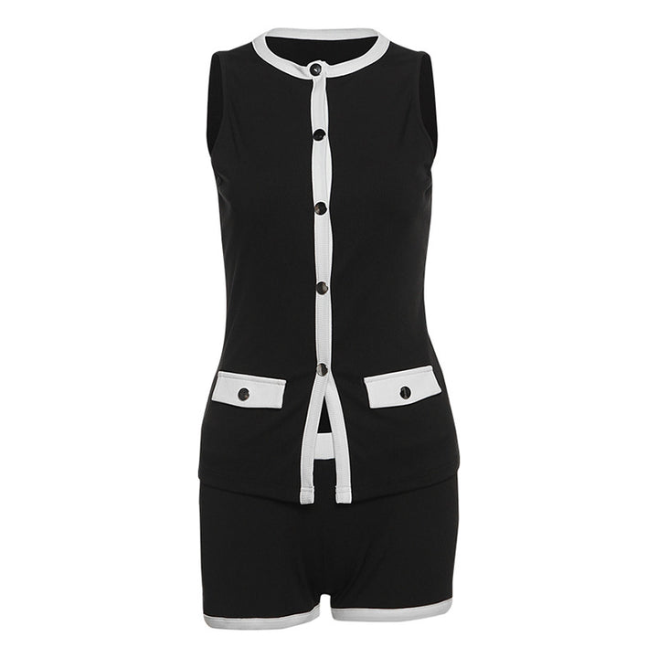 Damen Sportlicher romper mit knopfbeschlägen und Taschen Drune