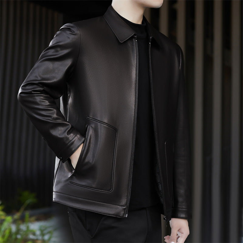 Herren elegante Kunstlederjacke mit praktischen Taschen Drune