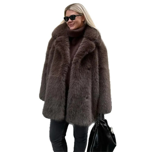 Damen Kuschelige Kunstpelz-Jacke Drune