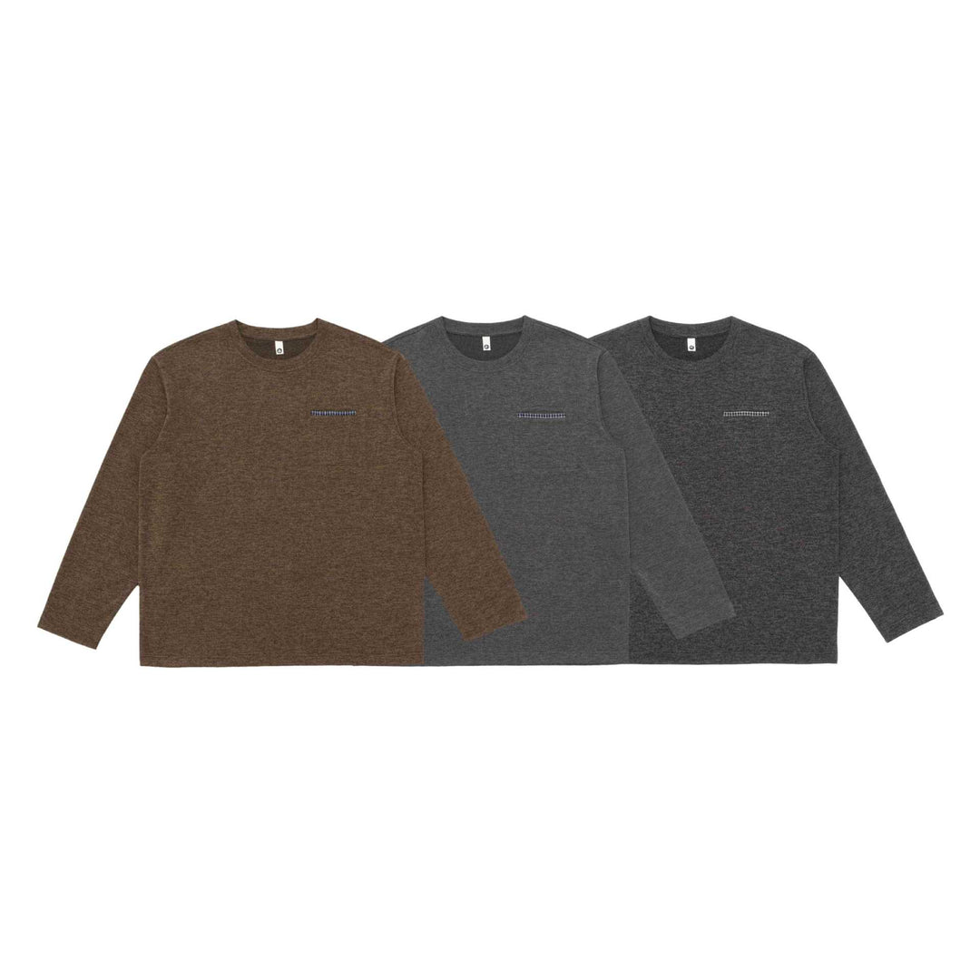 Unisex Oversize-Langarmshirt mit Rundhals und dekorativer Brustpaspel Drune