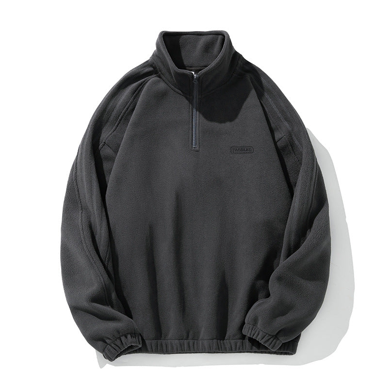 Unisex Fleece-Halbzip-Pullover mit Stehkragen, elastischem Saum und Raglanärmeln Drune