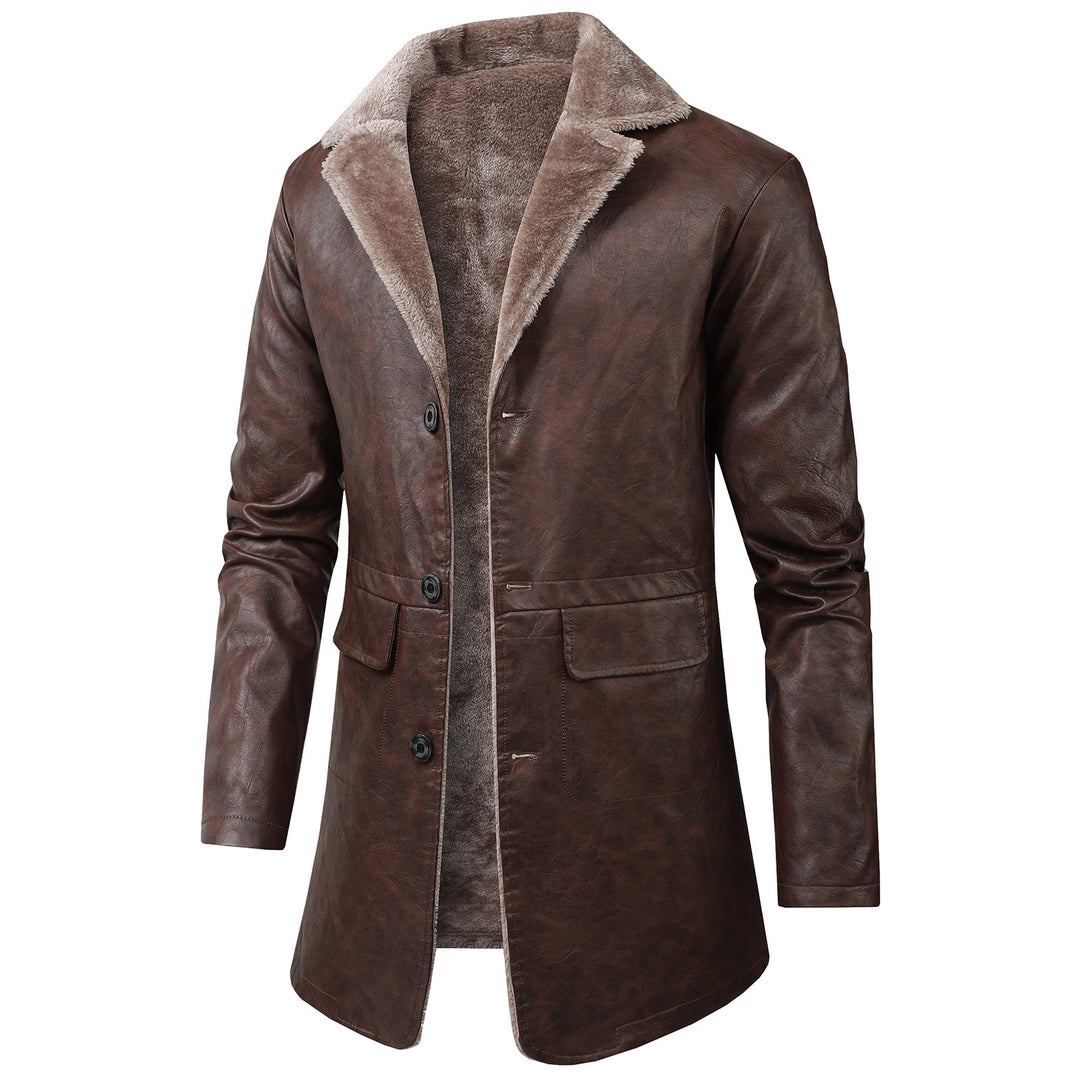 Herren Elegante Kunstlederjacke mit Fleece-Futter Drune