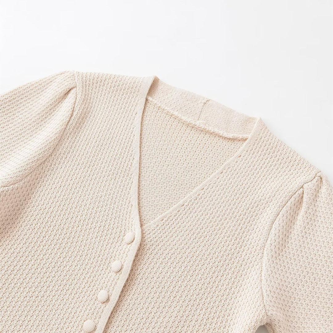 Damen Kurzarm Strickjacke mit V-Ausschnitt und feiner Struktur Drune