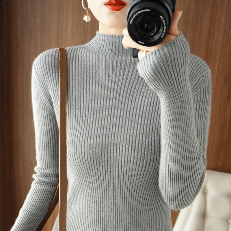 Damen Körperbetonter Rippenstrick-Rollkragenpullover mit Stretch-Effekt Drune