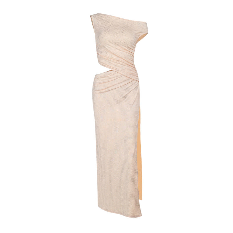Damen Elegantes Maxikleid mit asymmetrischem Schnitt und Drapierungsdetails Drune
