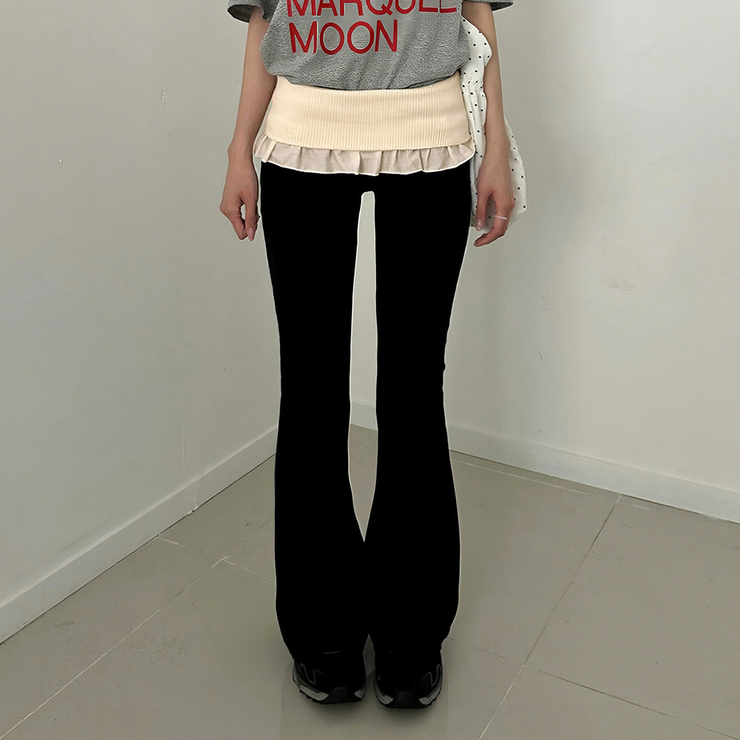 Damen nan taillierte Highwaist Schlaghose mit Zierband, Gürtelschlaufen und ausgestelltem Bein Drune
