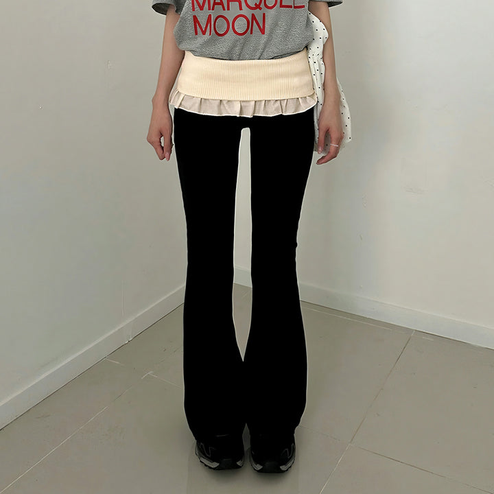 Damen nan taillierte Highwaist Schlaghose mit Zierband, Gürtelschlaufen und ausgestelltem Bein Drune