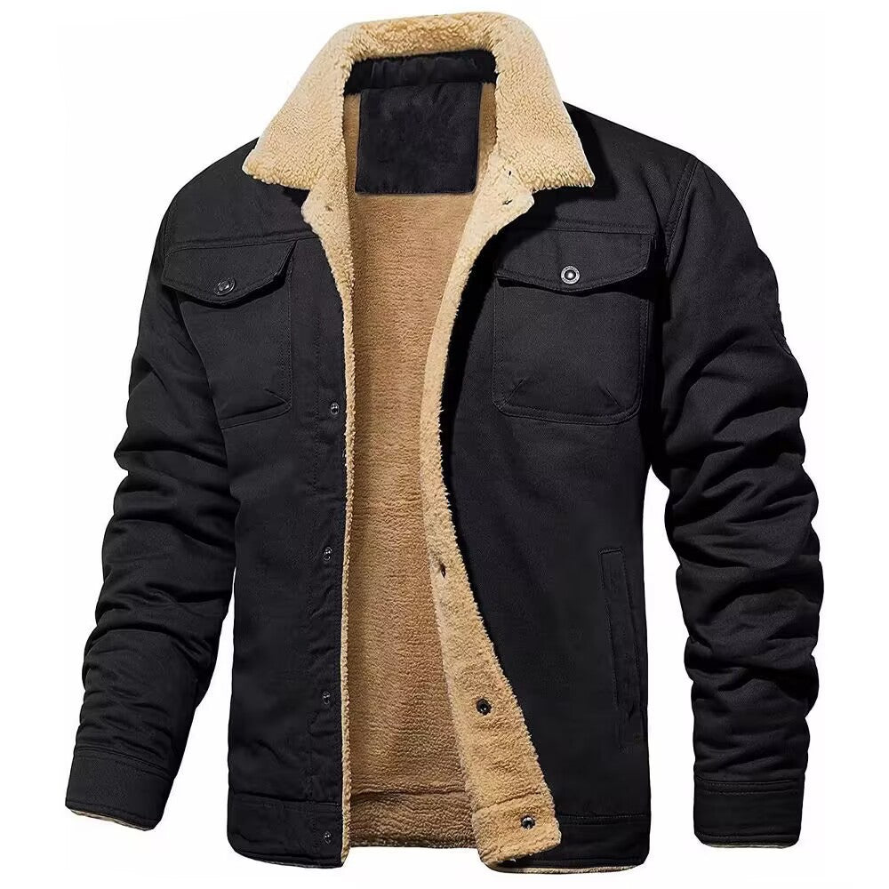 Herren robustes Canvas-Blouson mit durchgehendem Sherpa-Innenfutter und Hemdkragen Drune