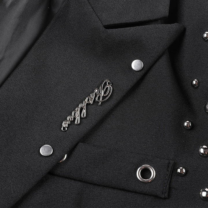 Herren Kurzblazer-Jacke im Rockigen Biker‑Look mit Nietenbesatz, Doppelreiher & Ärmel-Schnallen Drune