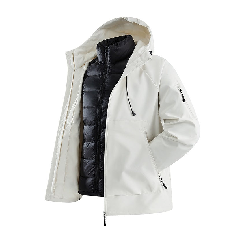 Herren Zweiteilige Übergangsjacke mit abnehmbarer Steppinnenjacke und Kapuze Drune
