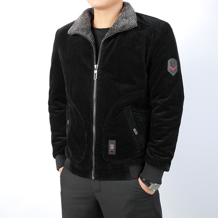 Herren Kurz geschnittene Cord‑Bomberjacke mit Teddykragen und Rippbündchen Drune