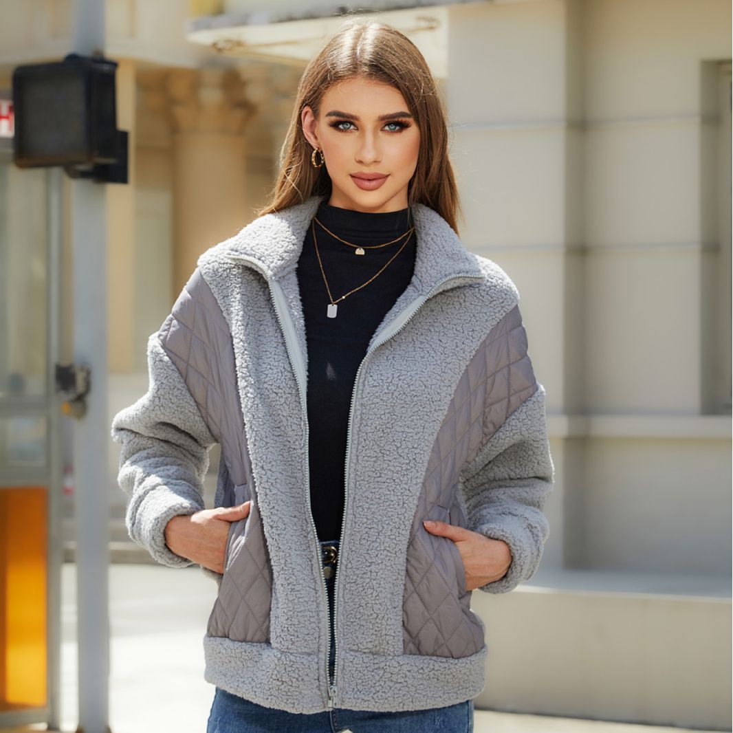 Damen Kuschelige Fleecejacke mit Steppdetails und praktischen Taschen Drune