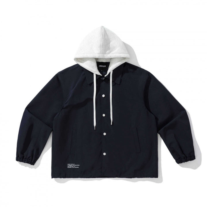 Unisex Zweilagige Overshirt Jacke mit angenähter Fleecekapuze und Druckknopfleiste Drune
