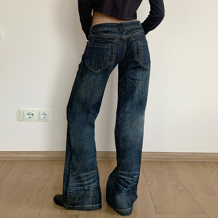 Damen Weite High‑Waist Denim-Jeans mit Used‑Effekt und geradem Bein Drune